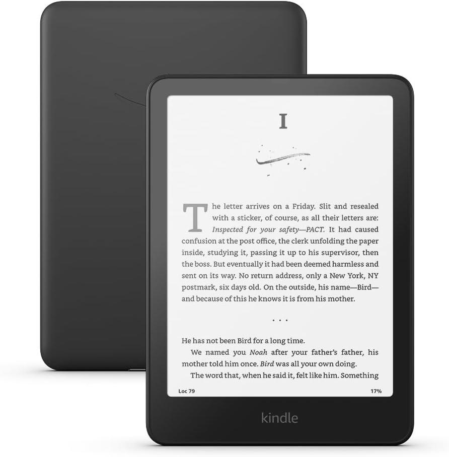 Black Kindle Paperwhite 12th Generation shown from the front and back
