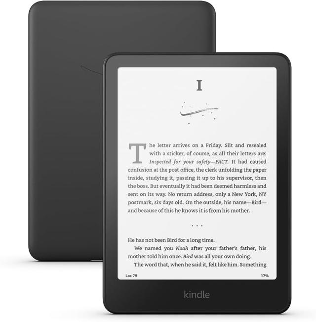 Black Kindle Paperwhite 12th Generation shown from the front and back